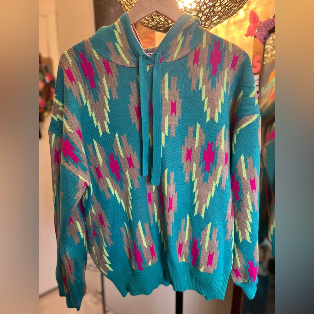 Crazy Train Aztec Neon Print Knit Sweater